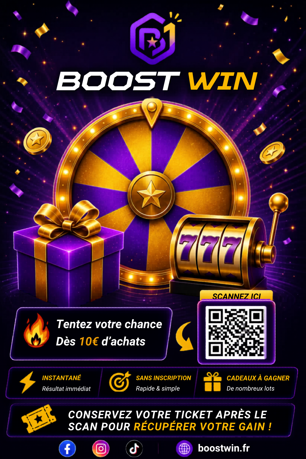 Affiche officielle BoostWin — Scan, joue, tente ta chance
